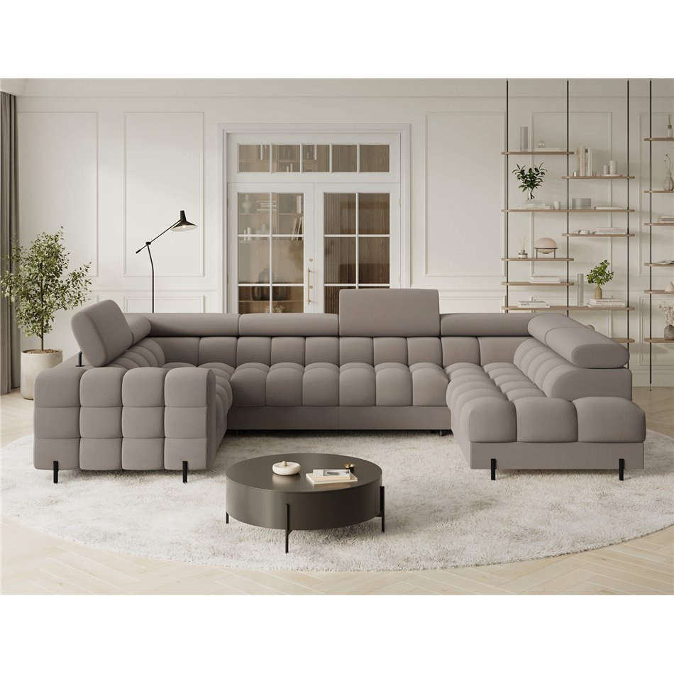 U-shaped sofa Efectory R, sleeping function, Sola 18, beige, H93x346x205cm