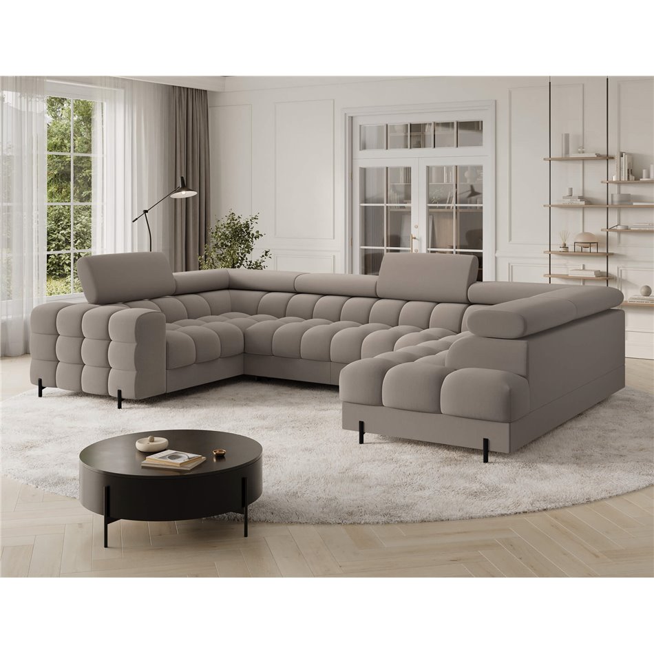U-shaped sofa Efectory R, sleeping function, Sola 18, beige, H93x346x205cm