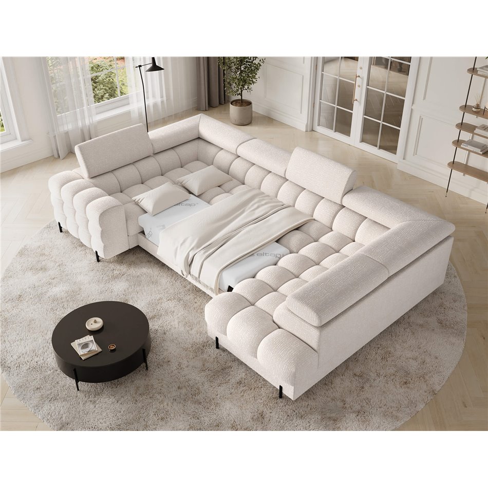 U-shaped sofa Efectory R, sleeping function, Baffix 20, beige, H93x346x205cm