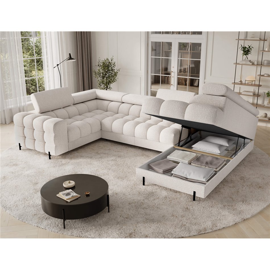 U-shaped sofa Efectory R, sleeping function, Baffix 20, beige, H93x346x205cm
