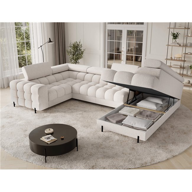 U-shaped sofa Efectory R, sleeping function, Baffix 20, beige, H93x346x205cm