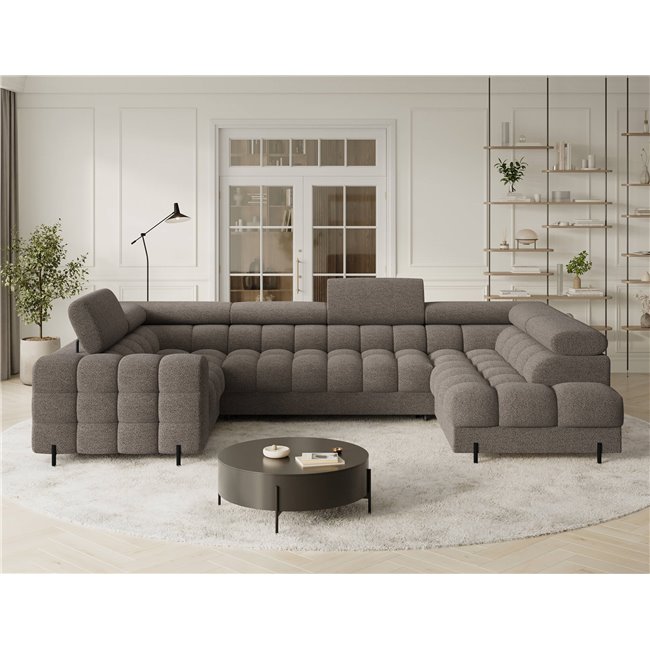 U-shaped sofa Efectory R, sleeping function, Royal 20, boucle, brown, H93x346x205cm