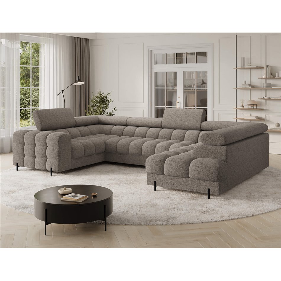U-shaped sofa Efectory R, sleeping function, Royal 20, boucle, brown, H93x346x205cm
