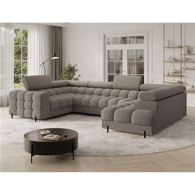 U-shaped sofa Efectory R, sleeping function, Royal 20, boucle, brown, H93x346x205cm