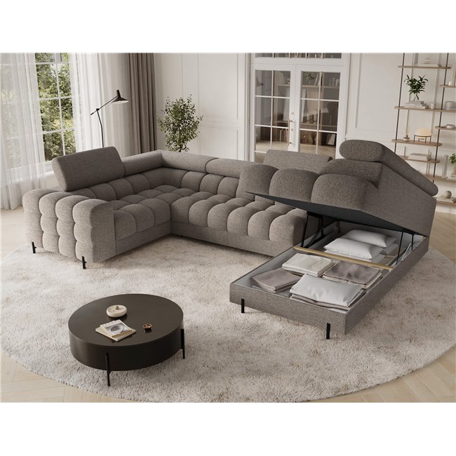 U-shaped sofa Efectory R, sleeping function, Royal 20, boucle, brown, H93x346x205cm