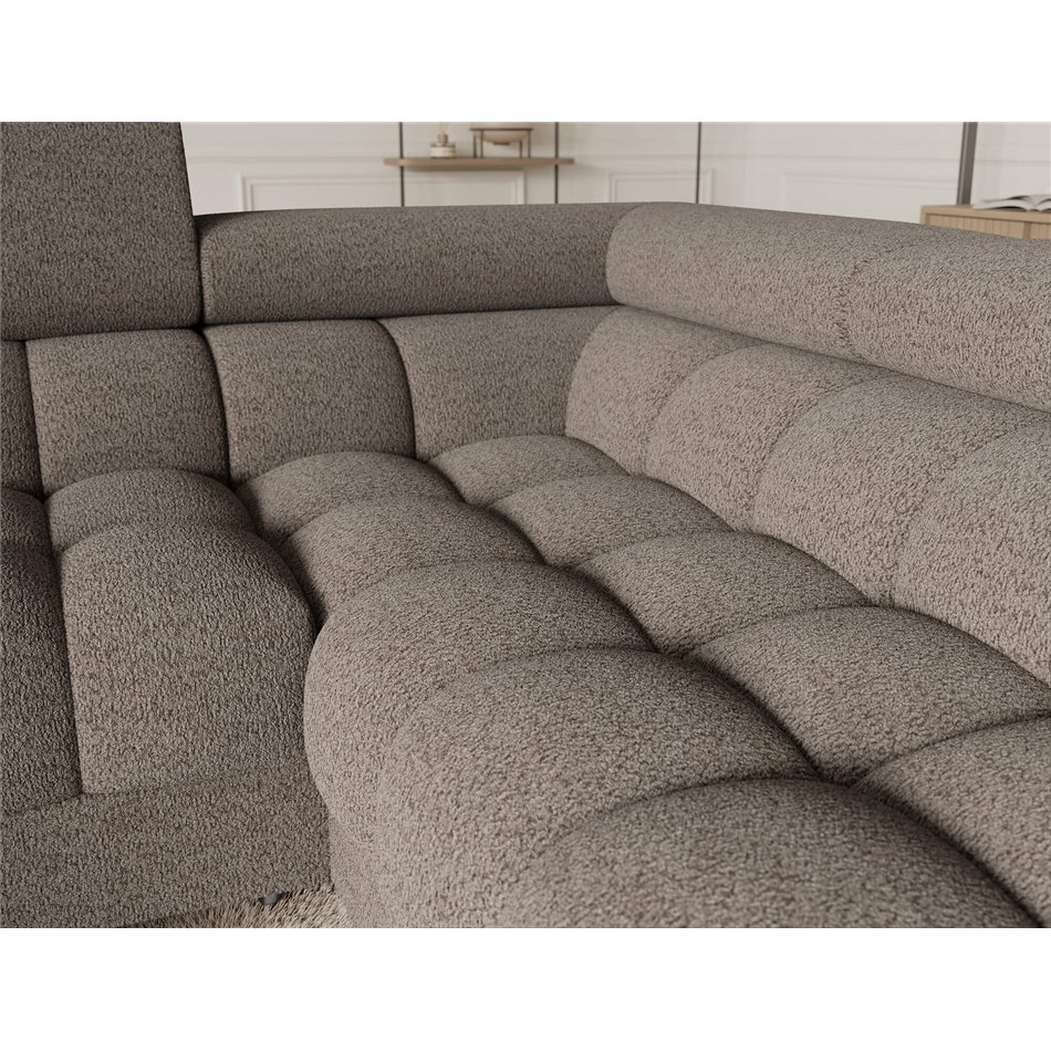 U-shaped sofa Efectory R, sleeping function, Royal 20, boucle, brown, H93x346x205cm