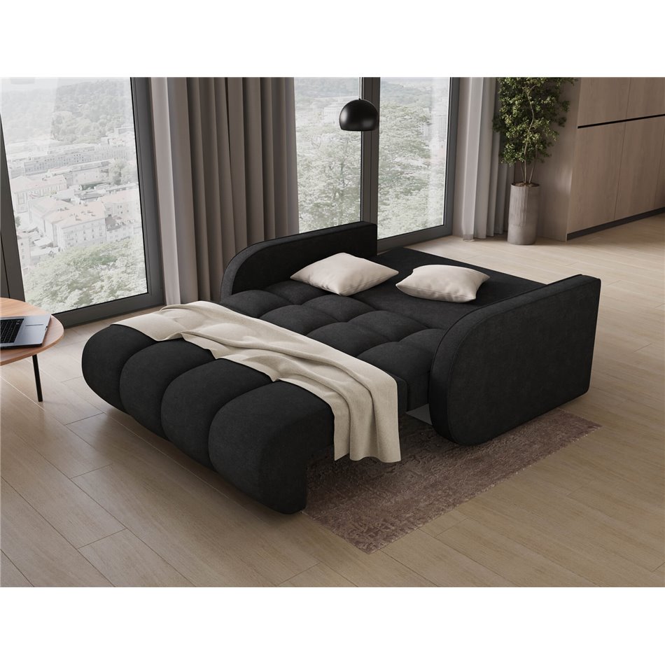 Sofa bed Eldeverio 3-seater, sleeping function, Poco 10, black, H83x154x103cm
