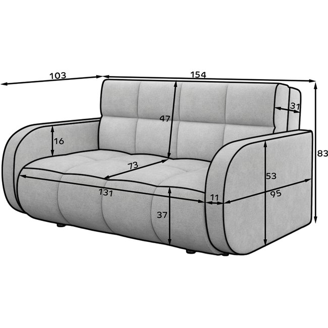 Sofa bed Eldeverio 3-seater, sleeping function, Poco 10, black, H83x154x103cm