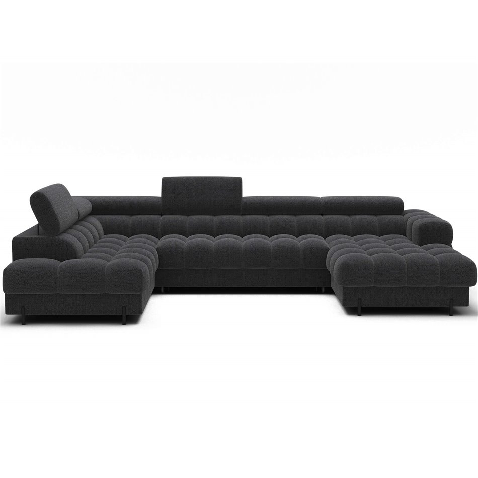 U-shaped sofa Elferaria L, sleeping function, Royal 05, boucle, dark grey, H93x358x202cm