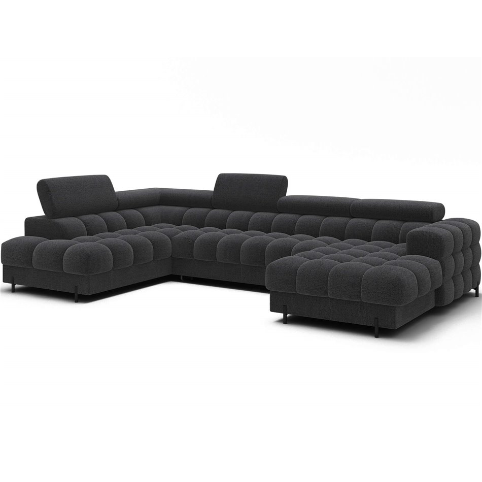U-shaped sofa Elferaria L, sleeping function, Royal 05, boucle, dark grey, H93x358x202cm