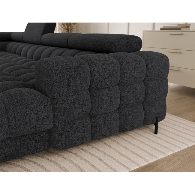 U-shaped sofa Elferaria L, sleeping function, Royal 05, boucle, dark grey, H93x358x202cm