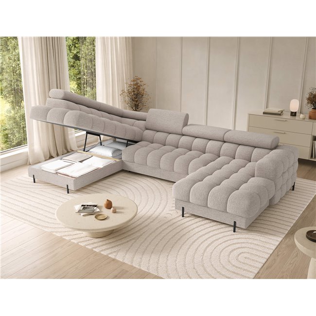 U-shaped sofa Elferaria L, sleeping function, Royal 18, boucle, beige, H93x358x202cm