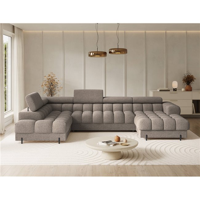 U-shaped sofa Elferaria L, sleeping function, Royal 20, boucle, dark beige, H93x358x202cm