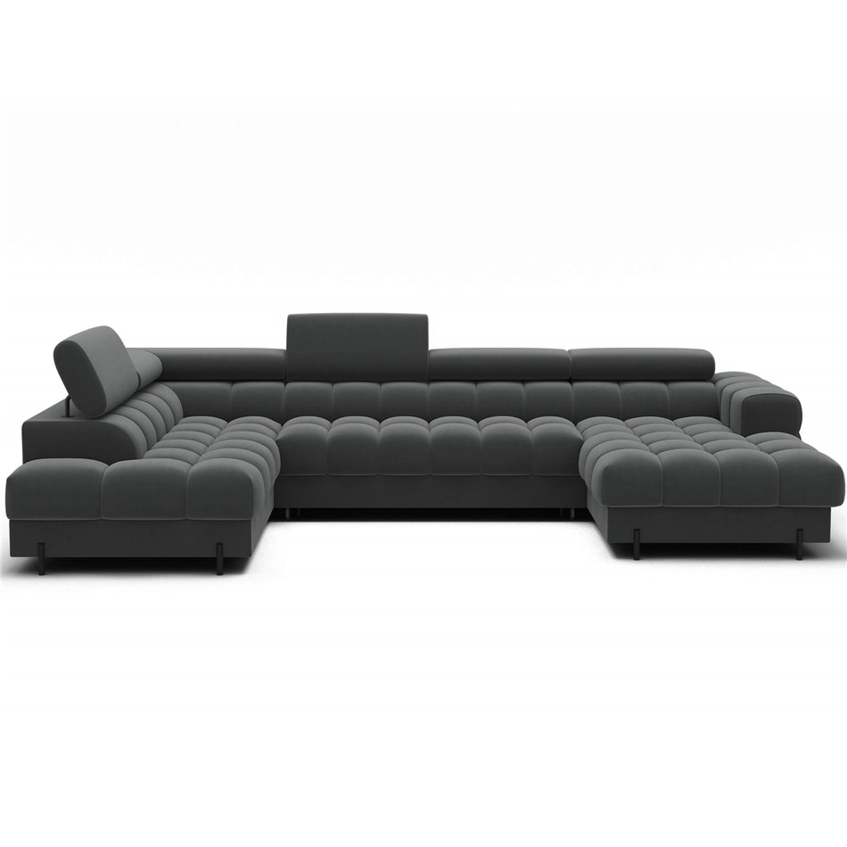U-shaped sofa Elferaria L, sleeping function, Sola 06, dark grey, H93x358x202cm