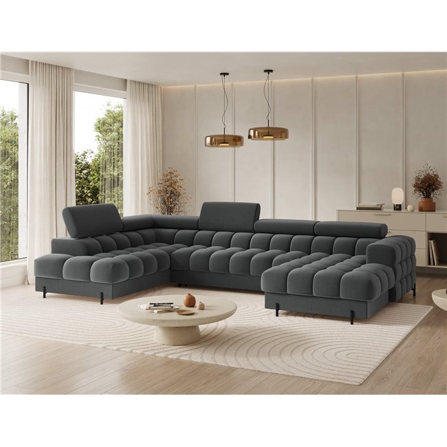 U-shaped sofa Elferaria L, sleeping function, Sola 06, dark grey, H93x358x202cm