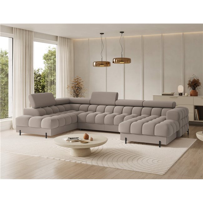 U-shaped sofa Elferaria L, sleeping function, Sola 18, beige, H93x358x202cm