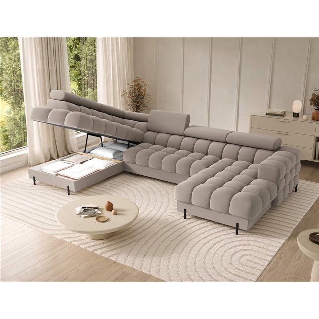 U-shaped sofa Elferaria L, sleeping function, Sola 18, beige, H93x358x202cm