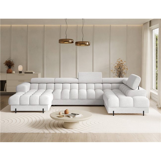 U-shaped sofa Elferaria R, sleeping function, Royal 01, boucle, white, H93x358x202cm