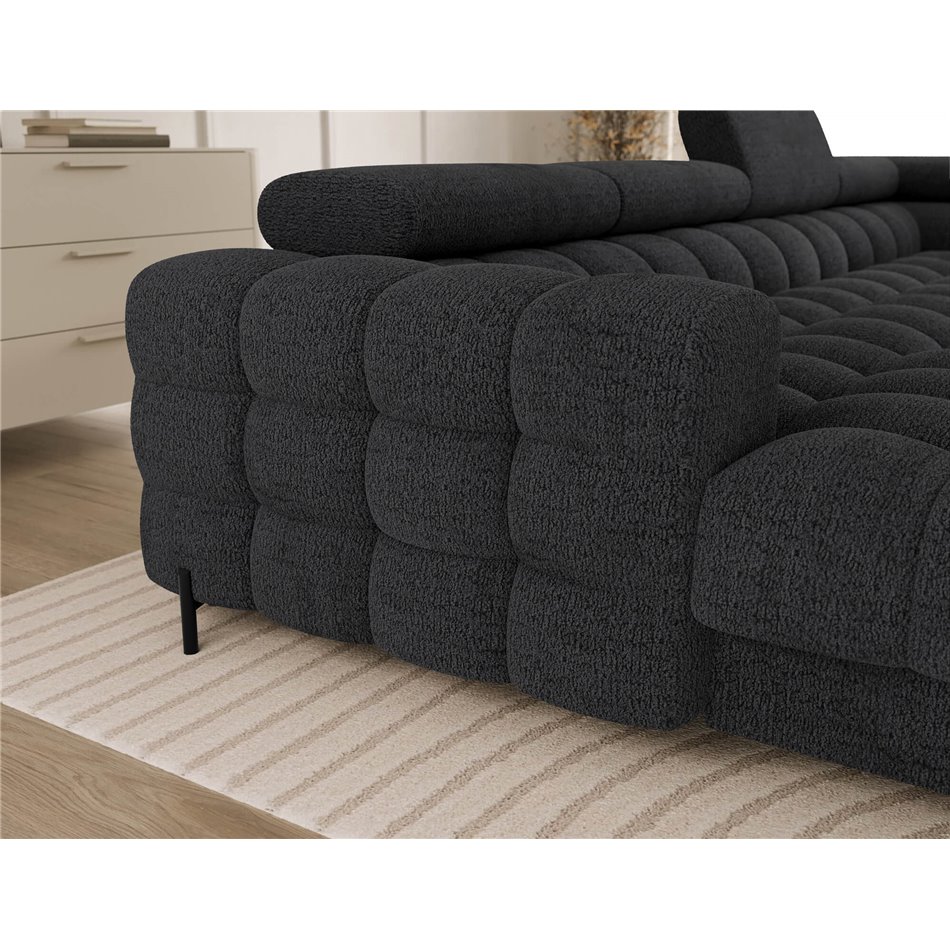 U-shaped sofa Elferaria R, sleeping function, Royal 05, boucle, dark grey, H93x358x202cm