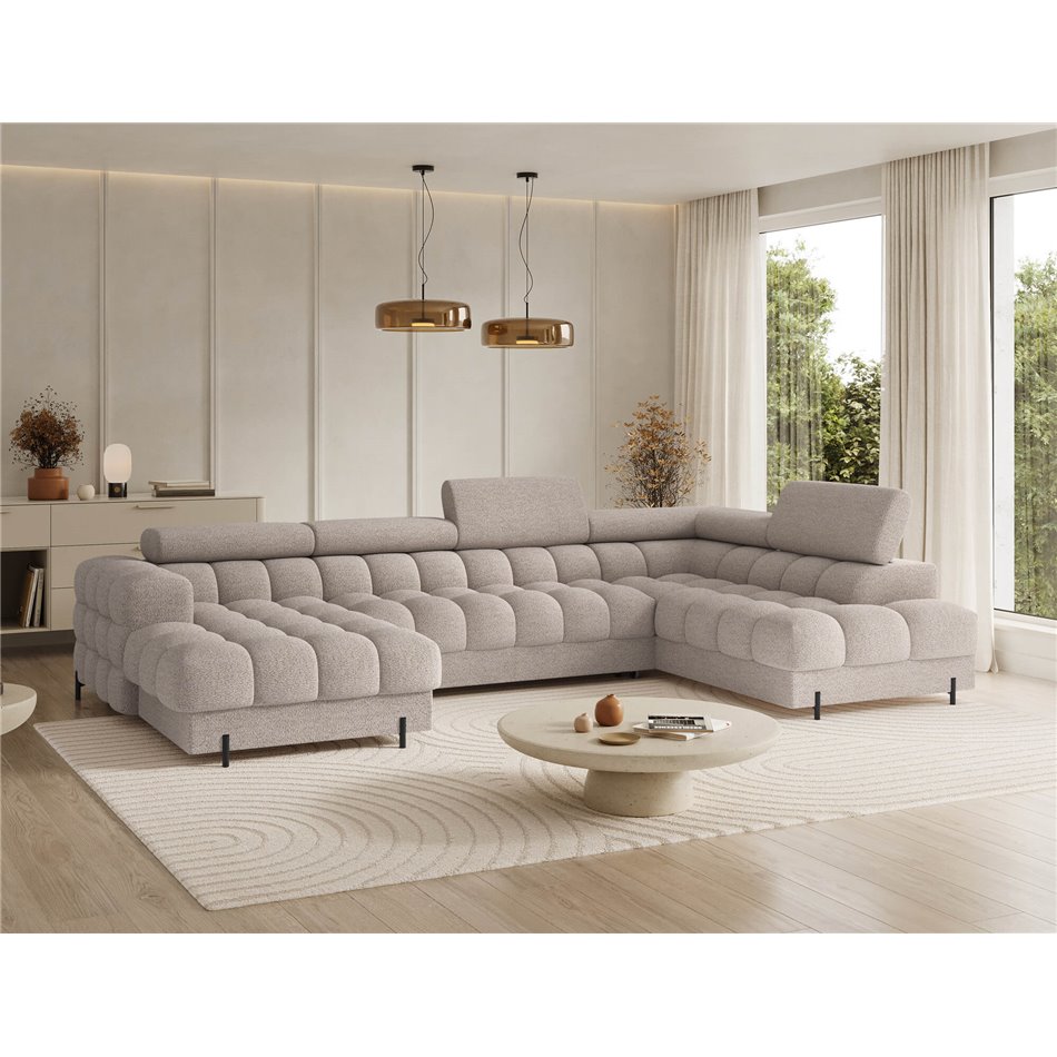 U-shaped sofa Elferaria R, sleeping function, Royal 18, boucle, beige, H93x358x202cm