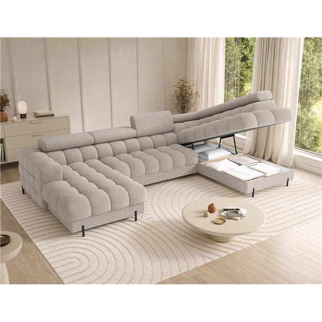 U-shaped sofa Elferaria R, sleeping function, Royal 18, boucle, beige, H93x358x202cm