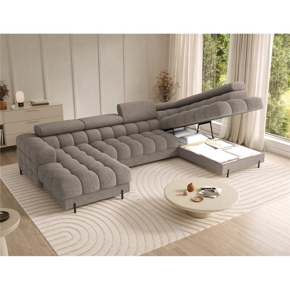 U-shaped sofa Elferaria R, sleeping function, Royal 20, boucle, dark beige, H93x358x202cm