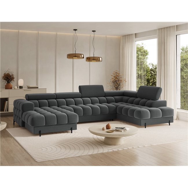 U-shaped sofa Elferaria R, sleeping function, Sola 06, dark grey, H93x358x202cm