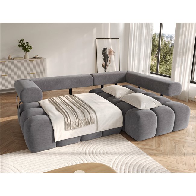 Угловой диван Elevvi R, раздвижной, Manhattan 03, бархат, темно-серый, H102x260x184cm