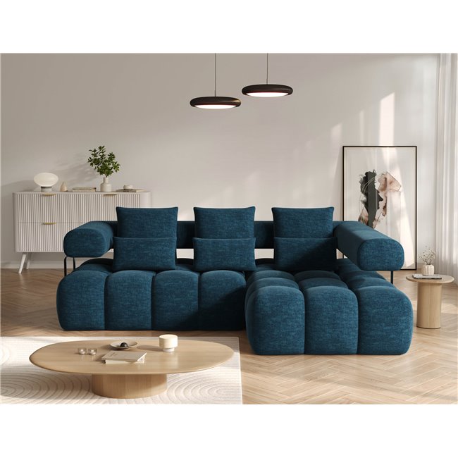 Угловой диван Elevvi R, раздвижной, Manhattan 40, бархат, синий, H102x260x184cm
