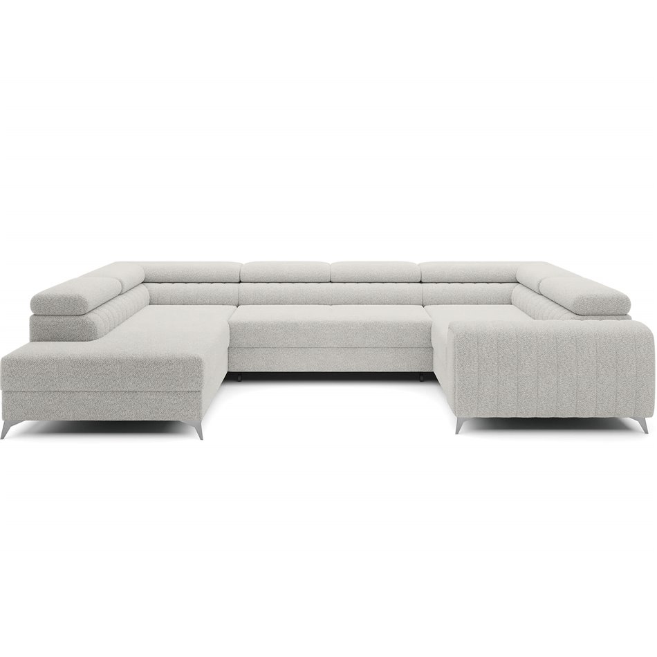 U-shaped sofa Eluis L, sleeping function, Royal 01, boucle, white, H92x347x202cm