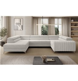 U-shaped sofa Eluis L, sleeping function, Royal 01, boucle, white, H92x347x202cm