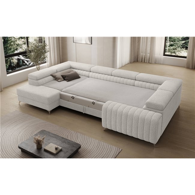 U-shaped sofa Eluis L, sleeping function, Royal 01, boucle, white, H92x347x202cm