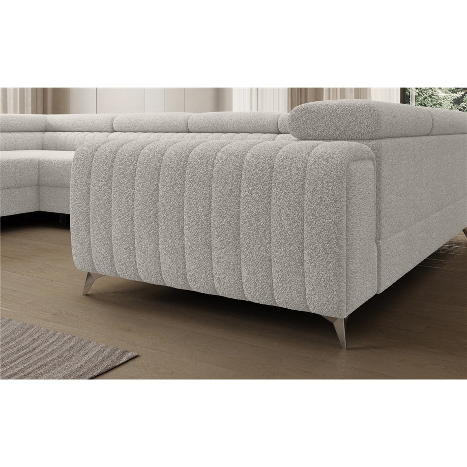 U-shaped sofa Eluis L, sleeping function, Royal 01, boucle, white, H92x347x202cm
