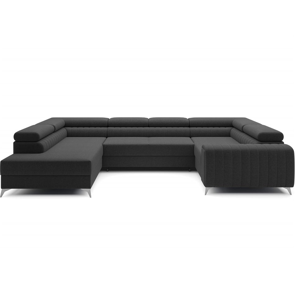 U-shaped sofa Eluis L, sleeping function, Sawana 14, black, H92x347x202cm