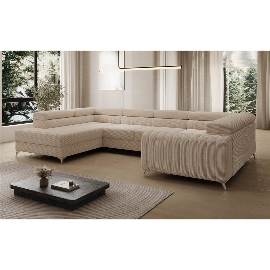 U-shaped sofa Eluis L, sleeping function, Jarell 18, corduroy, beige, H92x347x202cm