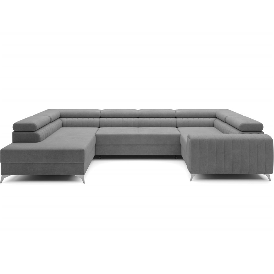 U-shaped sofa Eluis L, sleeping function, Monolith 85, velvet, grey, H92x347x202cm