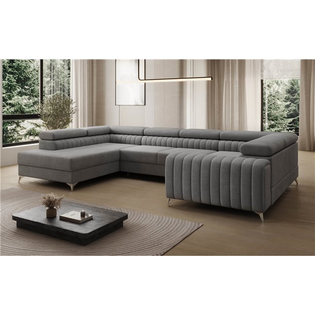 U-shaped sofa Eluis L, sleeping function, Monolith 85, velvet, grey, H92x347x202cm