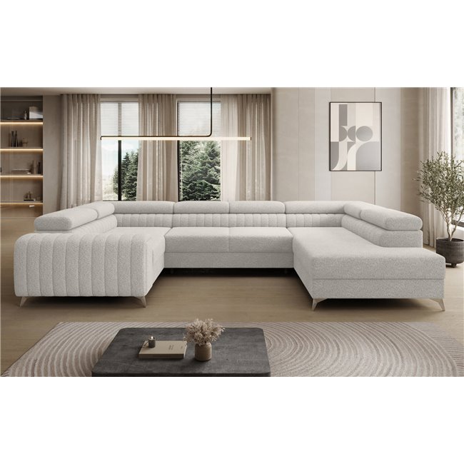 U-shaped sofa Eluis R, sleeping function, Royal 01, boucle, white, H92x347x202cm