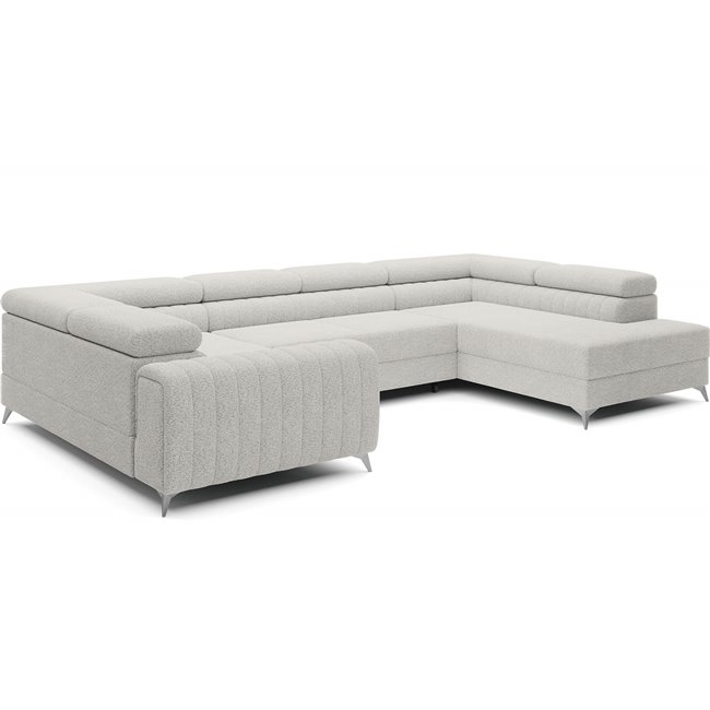 U-shaped sofa Eluis R, sleeping function, Royal 01, boucle, white, H92x347x202cm