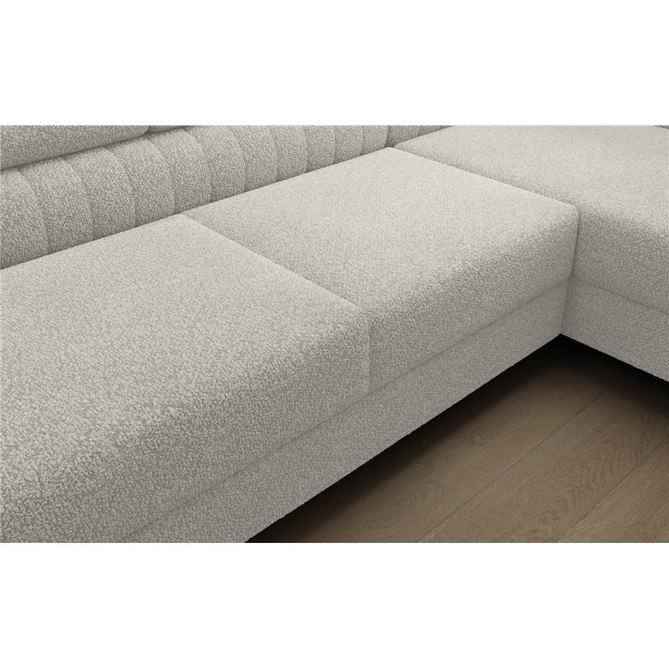 U-shaped sofa Eluis R, sleeping function, Royal 01, boucle, white, H92x347x202cm