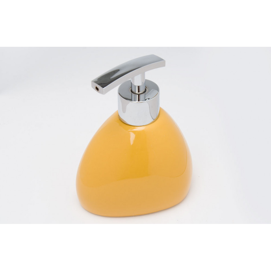 Soap dispenser, yellow colour, ceramic, 10.8x8.5x13cm