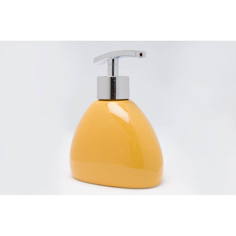 Soap dispenser, yellow colour, ceramic, 10.8x8.5x13cm