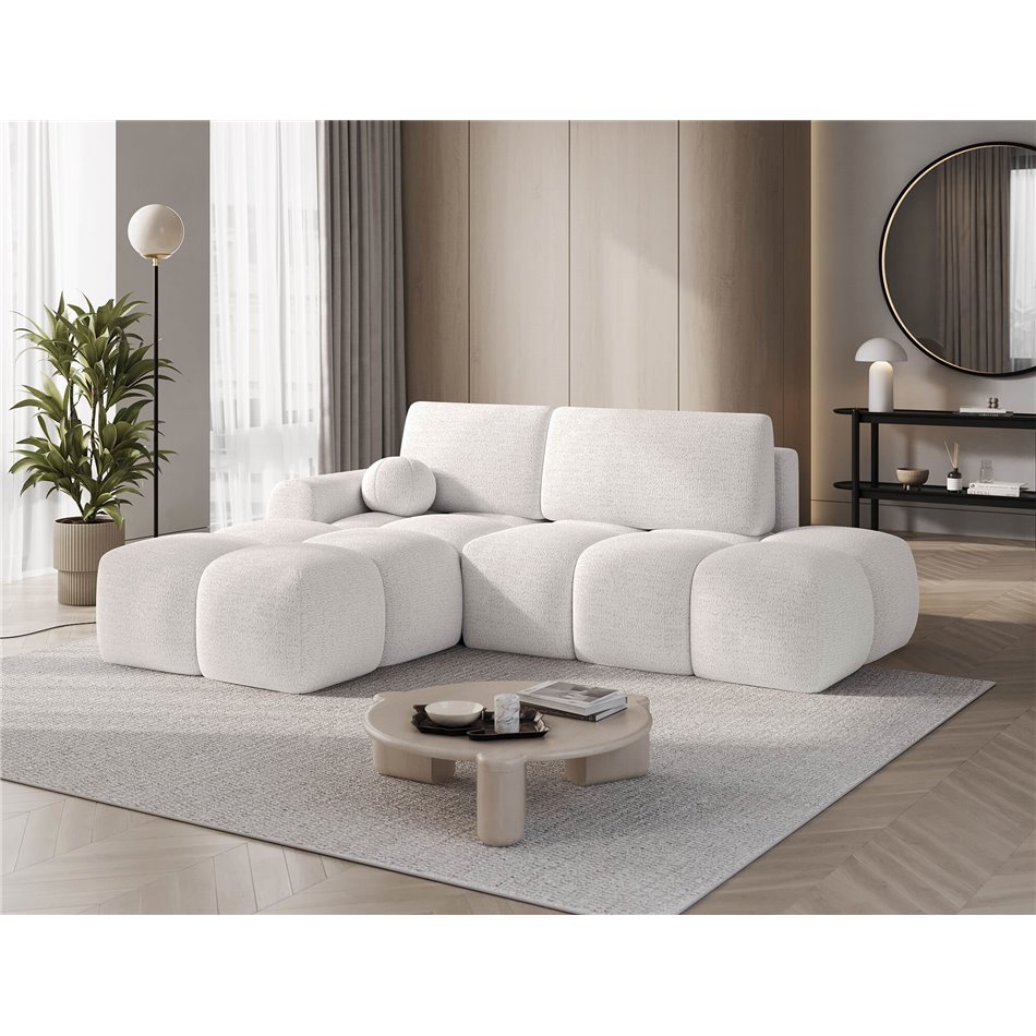 Corner sofa Elittario L, sleeping function, Royal 01, boucle, white, H95x227x170cm