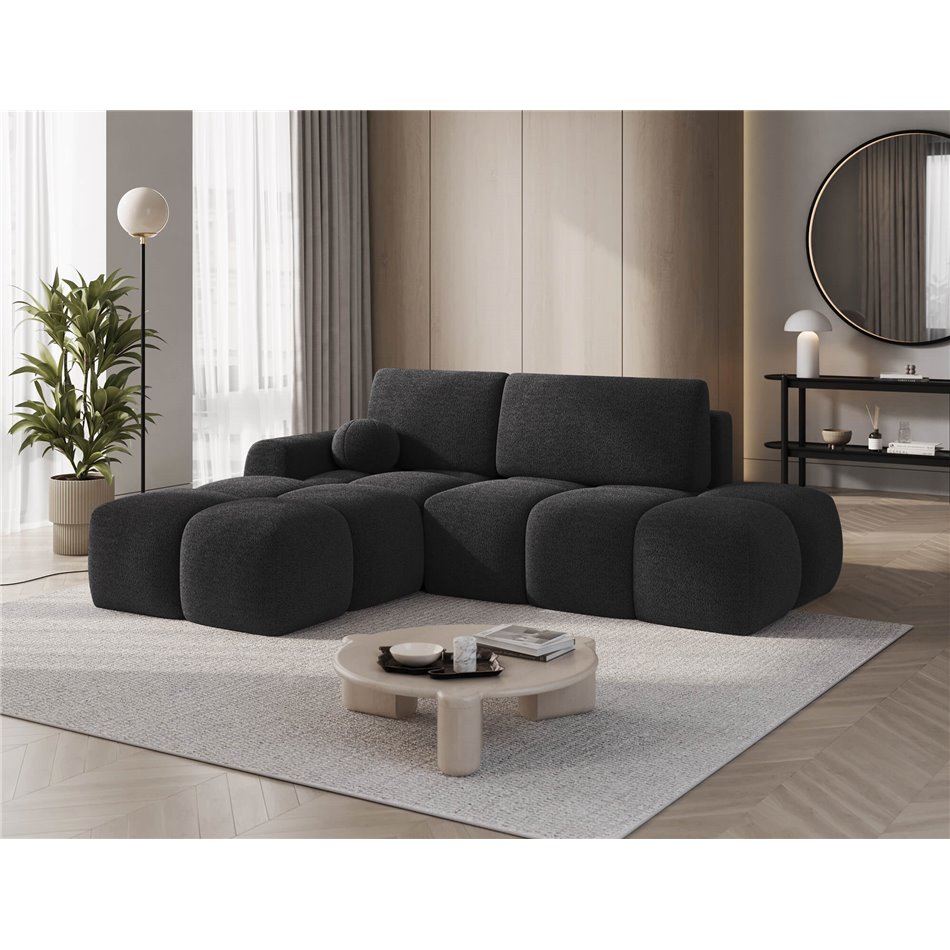 Corner sofa Elittario L, sleeping function, Royal 05, boucle, dark grey, H95x227x170cm