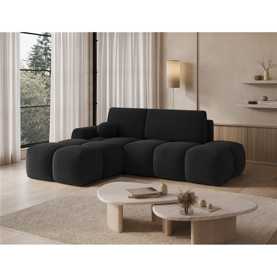 Corner sofa Elittario L, sleeping function, Royal 05, boucle, dark grey, H95x227x170cm