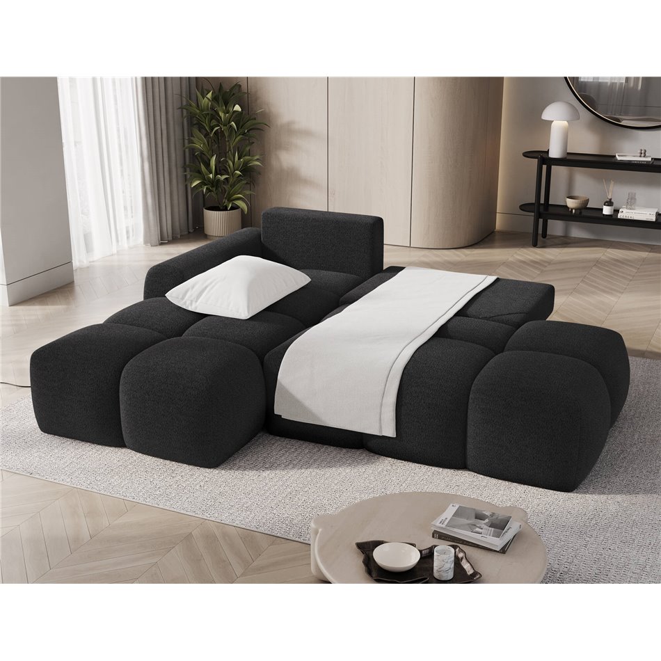 Corner sofa Elittario L, sleeping function, Royal 05, boucle, dark grey, H95x227x170cm