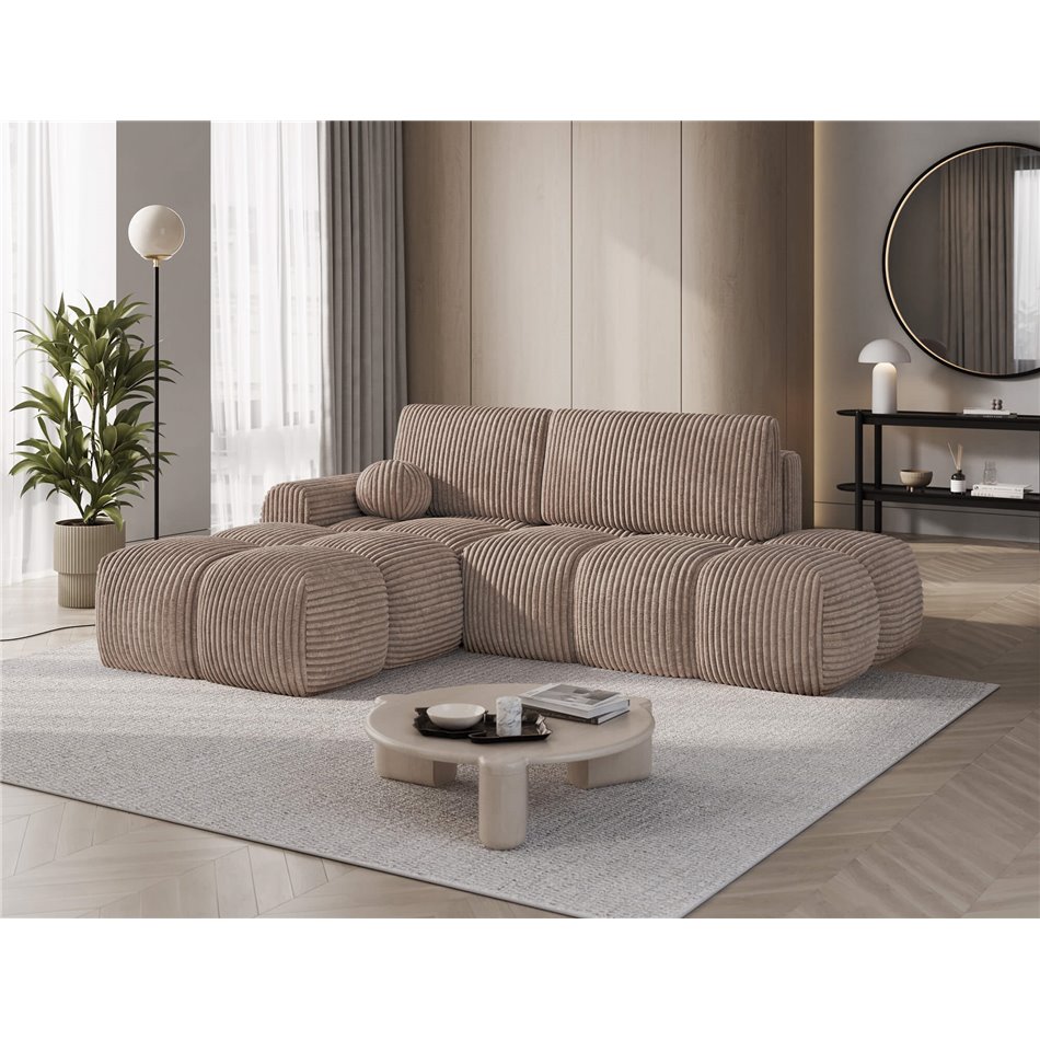 Corner sofa Elittario L, sleeping function, Modullo 20, light brown, H95x227x170cm