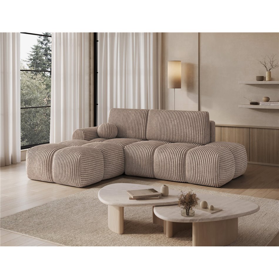 Corner sofa Elittario L, sleeping function, Modullo 20, light brown, H95x227x170cm