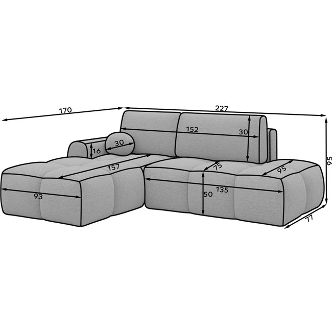Corner sofa Elittario L, sleeping function, Modullo 20, light brown, H95x227x170cm