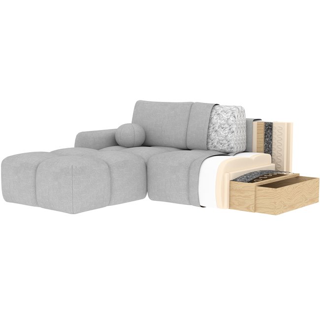 Corner sofa Elittario L, sleeping function, Xillar 20, light brown, H95x227x170cm